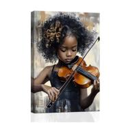 ZXHYWYM African Americans Canvas Wall Art Black Music Painting African Children Pictures Playing Violin Piano Artwork Prints Kids Room Classroom Decor Framed (Black, (30.00 x 45.00 cms))