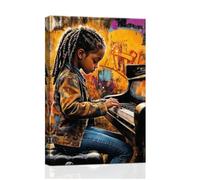 ZXHYWYM African Americans Canvas Wall Art Black Music Painting African Children Pictures Playing Violin Piano Artwork Prints Kids Room Classroom Decor Framed (Yellow, (30.00 x 45.00 cms))