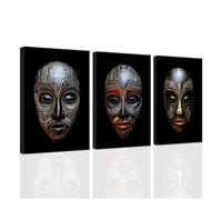 ZXHYWYM African Masks Wall Art 3 Piece African Wall Decor African Tribal Prints African Traditional Culture Canvas Afro Ethnic Mask Paintings for Home Decor Framed (Black, (30x40cmx3))