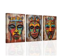 ZXHYWYM African Masks Wall Art 3 Piece African Wall Decor African Tribal Prints African Traditional Culture Canvas Afro Ethnic Mask Paintings for Home Decor Framed (Green, (30x40cmx3))