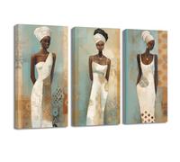 ZXHYWYM African Women Wall Art 3 Pieces Traditional Black Girl Portrait Picture Africa Tribal Ethnic Ancient Tribe Painting Prints Vintage Style Canvas Vertical Artwork(1, (12.00" x 24.00" x 3PCS))