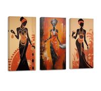 ZXHYWYM African Women Wall Art 3 Pieces Traditional Black Girl Portrait Picture Africa Tribal Ethnic Ancient Tribe Painting Prints Vintage Style Canvas Vertical Artwork(2, (8.00" x 16.00" x 3PCS))