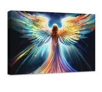 ZXHYWYM Angel Canvas Wall Art Girl Back View Picture Prints Colorful Angel Wings Painting Abstract Artwork for Living Room Bedroom Decor Framed(Picture-3, (16.00" x 24.00"))