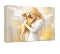 ZXHYWYM Angel Canvas Wall Art Girl Holding Dog Picture Prints Angel Wings Painting Abstract Artwork for Living Room Bedroom Decor Framed(Picture-1, (12.00" x 18.00"))