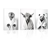 ZXHYWYM Bathroom Animal Wall Art 3 Pieces Cute Otter Highland Cow Panda Wearing Bathrobe Funny Poster Black White Canvas Prints for Toilet Restroom Framed(2, (11.00" x 14.00" x 3PCS))