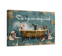 ZXHYWYM Bathroom Pictures Wall Art Cute Dog Bathe In Bathtub Poster Prints Funny Pet Animals Artwork Canvas Bathroom Kids Nursery Pets Store Decor Framed (A, (30.00 x 45.00 cms))