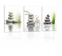 ZXHYWYM Bathroom Wall Art 3 Pieces Zen Stones White Orchid on Water Canvas Prints Spiritual Relaxing Picture for Office Yoga Spa Meditation Room Framed(3, (12.00" x 16.00" x 3PCS))