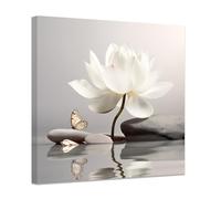 ZXHYWYM Bathroom Zen Water Wall Art White Lotus Flower Wall Decor Water Lily Picture with Butterfly Spa Canvas Photos Spiritual Yoga Office Decor Framed (C, (30.00 x 30.00 cms))