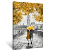 ZXHYWYM Big Ben Couple Wall Art London Street Couple with Yellow Umbrella Paintings Romantic Canvas Prints for Girls Bedroom Room Decor Ready to Hang(1, (16.00" x 24.00"))