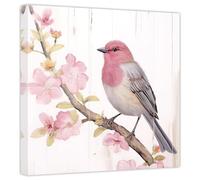 ZXHYWYM Bird Canvas Wall Art Birds on Tree Branch with Blooming Pink Flowers Painting Prints Elegant Pictures Home Decor for Bedroom Bathroom(1, (16.00" x 16.00"))