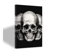 ZXHYWYM Black and White Skull Wall Art Abstract Skeleton Pictures Gothic Theme Canvas Print for Boy Man Room Home Wall Decor Framed (A, (40.00 x 60.00 cms))