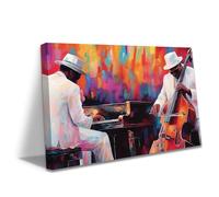 ZXHYWYM Black Music Canvas Wall Art Abstract Black Jazz Painting African American Picture Prints Musical Instruments Poster Musical Club Decor Framed (White, (70L x 105W cm))