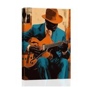 ZXHYWYM Black Music Canvas Wall Art African American Jazz Painting Music Playing Art Musical Instruments Prints Music Themed Men Room Home Decor Framed (Blue, (60.00 x 90.00 cms))
