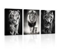 ZXHYWYM Black White Animals Wall Art 3 Pieces Tiger Lion King Wolf and Baby Picture Prints Africa Wildlife Portrait Canvas Artwork for Men Bedroom Office Decor(2, (16.00" x 24.00" x 3PCS))