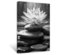ZXHYWYM Black White Zen Bathroom Wall Art Lotus Picture for Wall Spiritual Water Lily Canvas Prints Spa Artwork for Meditation Yoga Room(Picture-1, (16.00" x 24.00"))