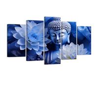 ZXHYWYM Buddha Canvas Wall Art 5 Pieces Buddha Head Pictures Lotus Floral Painting Prints Zen Spa Artwork for Office Spiritual Meditation Yoga Room Framed(2, (8"x14"x2 8"x18"x2 8"x22"x1))