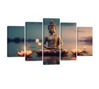 ZXHYWYM Buddha Canvas Wall Art 5 Pieces Buddha Statue Painting Lotus Pictures Prints Zen Spa Artwork for Office Spiritual Meditation Yoga Room Framed(1, (8"x14"x2 8"x18"x2 8"x22"x1))