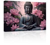 ZXHYWYM Buddha Wall Art Buddha Statue & Pink Flower Paintings Prints Zen Canvas Spiritual Pictures for Spa Yoga Meditation Buddhism Prayer Room Framed(2, (12.00" x 18.00"))