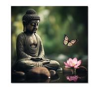ZXHYWYM Buddha Wall Art Butterfly Lotus Flower Zen Stone Painting Canvas Prints Spa Artwork Office Decor for Spiritual Meditation Yoga Room Framed(Buddha, (20.00" x 20.00"))