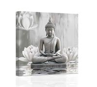 ZXHYWYM Buddha Wall Art Canvas Lotus Flower Pictures Zen Artwork for Bathroom Buddhism Decor Framed Spa Yoga Meditation Prints Bedroom Office Decor (Grey, (30.00 x 30.00 cms))