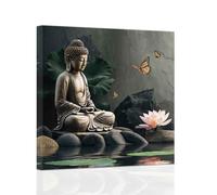 ZXHYWYM Buddha Wall Art Canvas Lotus Flower Pictures Zen Artwork for Bathroom Buddhism Decor Framed Spa Yoga Meditation Prints Bedroom Office Decor (Pink, (40.00 x 40.00 cms))