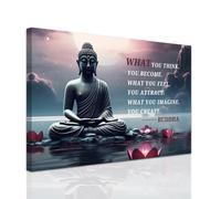 ZXHYWYM Buddhist Motivational Quotes Wall Art Buddha Statues Wall Decor Zen Bathroom Pictures for Office Home Spa Yoga Room Canvas Prints Framed (40 x 60 cms)