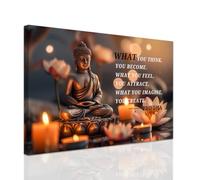 ZXHYWYM Buddhist Motivational Quotes Wall Art Canvas Prints Buddha Lotus Painting Zen Bathroom Pictures for Office Home Spa Yoga Room Wall Decor Framed (30 x 45 cms)