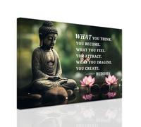 ZXHYWYM Buddhist Motivational Quotes Wall Art Canvas Prints Buddha Lotus Painting Zen Bathroom Pictures for Office Home Spa Yoga Room Wall Decor Framed (30 x 45 cms)
