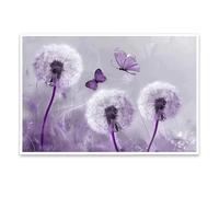 ZXHYWYM Butterfly Wall Art Purple Bathroom Decor Dandelion Paintings Grey Floral Pictures Prints Rustic Farmhouse Canvas Poster for Living Room Kitchen Unframe (Purple, (30L x 45W cm))