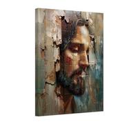 ZXHYWYM Christian Canvas Wall Art Jesus on Broken Wood Grain Background Pictures Christ God Poster Prints for Bedroom Church Religious Faith Spiritual Gifts (A, (70.00 x 105.00 cms))