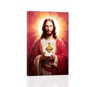 ZXHYWYM Christian Wall Art Sacred Heart of Jesus Picture Canvas Religious God Painting Faith Print for Living Room Bedroom Decor Frame (40.00 x 60.00 cms)
