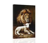 ZXHYWYM Christian Wall Decor Art Lion and The Lamb Picture Christ God Posters Prints Faith Artwork Canvas Motivational Spiritual Gifts Framed (White, (40.00 x 60.00 cms))