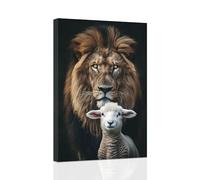 ZXHYWYM Christian Wall Decor Art Lion and The Lamb Picture Christ God Posters Prints Faith Artwork Canvas Motivational Spiritual Gifts Framed (Black, (40.00 x 60.00 cms))