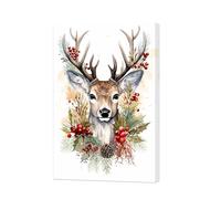 ZXHYWYM Christmas Reindeer Wall Art Deer Christmas Picture Watercolor Animal Poster Winter Canvas Painting Bedroom Kitchen Decor Xmas Gifts Frame (C, (40.00 x 60.00 cms))