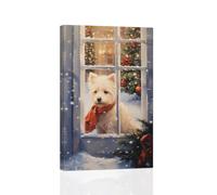 ZXHYWYM Christmas Wall Art Christmas Tree Canvas Print Dog Painting Winter Snow Scene Pictures Xmas Decor Poster Gifts Frame (30.00 x 45.00 cms)