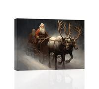 ZXHYWYM Christmas Wall Art Prints Santa Claus Reindeer with Sleigh Picture Vintage Winter Scene Poster Xmas Canvas Wall Decor Frame (Christmas - 1, 50.00 x 75.00 cms)