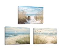 ZXHYWYM Coastal Wall Art 3 Pieces Beach Pathway Sailing Boat Picture Print on Canvas Seascape Artwork Rustic Ocean Bathroom Decor Framed(2, (12.00" x 16.00" x 3PCS))