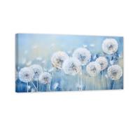 ZXHYWYM Dandelion Wall Art Large Blue and White Flower Painting Floral Picture Canvas Textured Artwork Print Wall Decor for Home Office Framed (C, (25.00 x 50.00 cms))