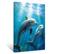 ZXHYWYM Dolphin Canvas Wall Art Jumping Dolphin Picture Prints Blue Sea Animal Bathroom Artwork Wall Decor for Kids Room Nursery Framed(1, (16.00" x 24.00"))