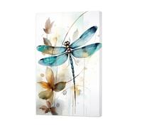 ZXHYWYM Dragonfly Wall Art Canvas Watercolor Nature Animal Floral Painting Teal Dragonfly Bathroom Decor Insect Artwork Prints Framed (A, (50.00 x 75.00 cms))