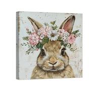 ZXHYWYM Easter Bunny Canvas Wall Art Cute Rabbit Poster with Flowers Animal Painting Watercolor Prints Nursery Girls Baby Wall Decor Easter Gifts Framed (A, (30.00 x 30.00 cms))