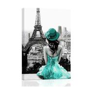ZXHYWYM Eiffel Tower Wall Art Paris Canvas Prints Girls Room Wall Decor Black and White Painting Women Pictures for Bedroom Girly Apartment Dorm Decor Framed (Teal, (40.00 x 60.00 cms))