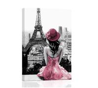 ZXHYWYM Eiffel Tower Wall Art Paris Canvas Prints Girls Room Wall Decor Black and White Painting Women Pictures for Bedroom Girly Apartment Dorm Decor Framed (Pink, (50.00 x 75.00 cms))