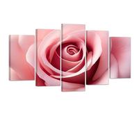 ZXHYWYM Elegant Pink Rose Canvas Wall Art 5 Pieces Blooming Flower Water Drops Painting Prints Modern Artwork for Girls Bedroom Decor (Pink, 16"x24"x2 16"x32"x2 16"x40"x1)