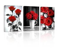 ZXHYWYM Elegant Rose Canvas Wall Art 3 Pieces Red Rose Flower Painting Prints Black and White Romantic Rustic Floral Picture Couples Bedroom Decor Framed(Red, (11.00" x 14.00" x 3PCS))