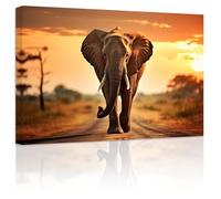 ZXHYWYM Elephant Canvas Wall Art African Wild Animal Painting Prints Sunset Forest Elephant Pictures Office Wall Decor Framed(1, (20.00" x 30.00"))