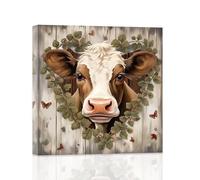 ZXHYWYM Farm Cow Wall Art Brown Cow Wall Decor Country Farmhouse Canvas Print Animal Wall Painting for Kitchen Bathroom Home Decor Framed (C, (30.00 x 30.00 cms))