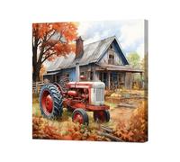 ZXHYWYM Farmhouse Barn Wall Art Country Tractor Canvas Print Fall Farmhouse Western Landscape Painting Rustic Cabin Home Decor Framed (C, (30.00 x 30.00 cms))
