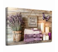 ZXHYWYM Farmhouse Bathroom Wall Decor Purple Bathroom Picture Prints Rustic Lavender and Butterfly Canvas Wall Art Rustic Flower Poster Paintings Modern Artwork (Purple, 30L x 45W cm)