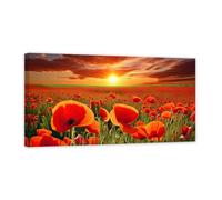ZXHYWYM Floral Canvas Wall Art Red Poppy Pictures Prints Large Flower Field Painting Nature Scenery Wall Decor for Living Dining Room Bathroom Framed (B, (60.00 x 120.00 cms))